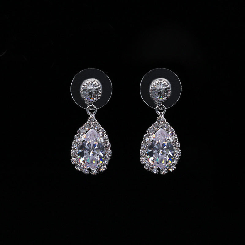 Europe and America Popular Sets of Chain Drops Sparkling, Luxury Zircon Necklace, Earrings 2 sets of Beautiful Bridal Suite