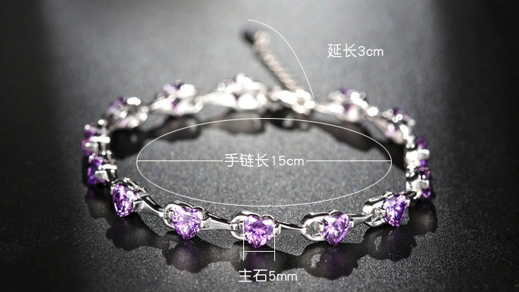 S925 Sterling Silver Bracelet Inlaid Purple Diamond