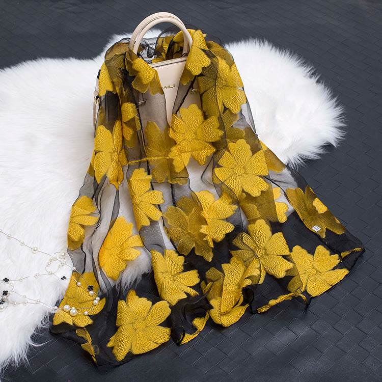 Cut Flowers Hollow Silk Scarf Simulation Silk Scarf