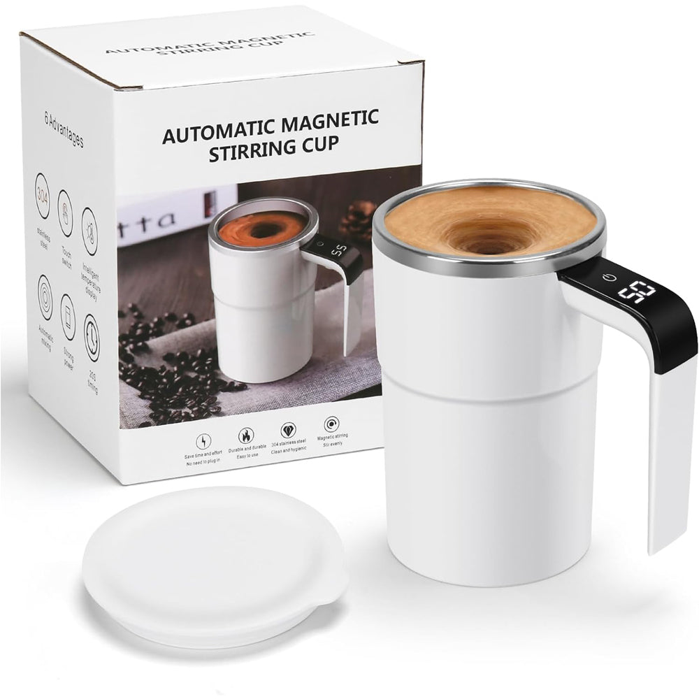 12oz Self Stirring Mug, Auto Magnetic Coffee Mug With LED Display Temperature, Rechargeable Automatic Stirring Cup