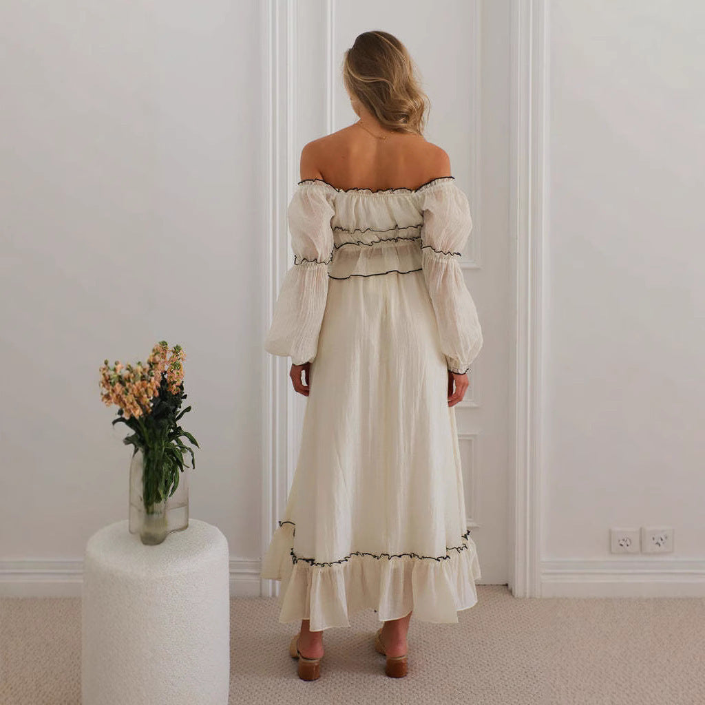 Off-Neck Puff Sleeve Vacation Top Suit