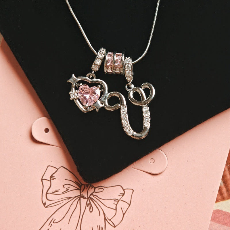 Wish Loving Heart Zircon English Letter Necklace