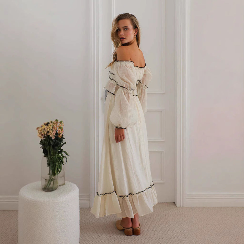 Off-Neck Puff Sleeve Vacation Top Suit