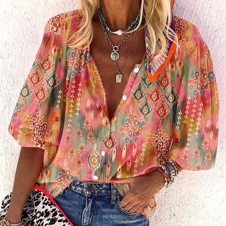 3d Flower Printed Long-Sleeved Top Female