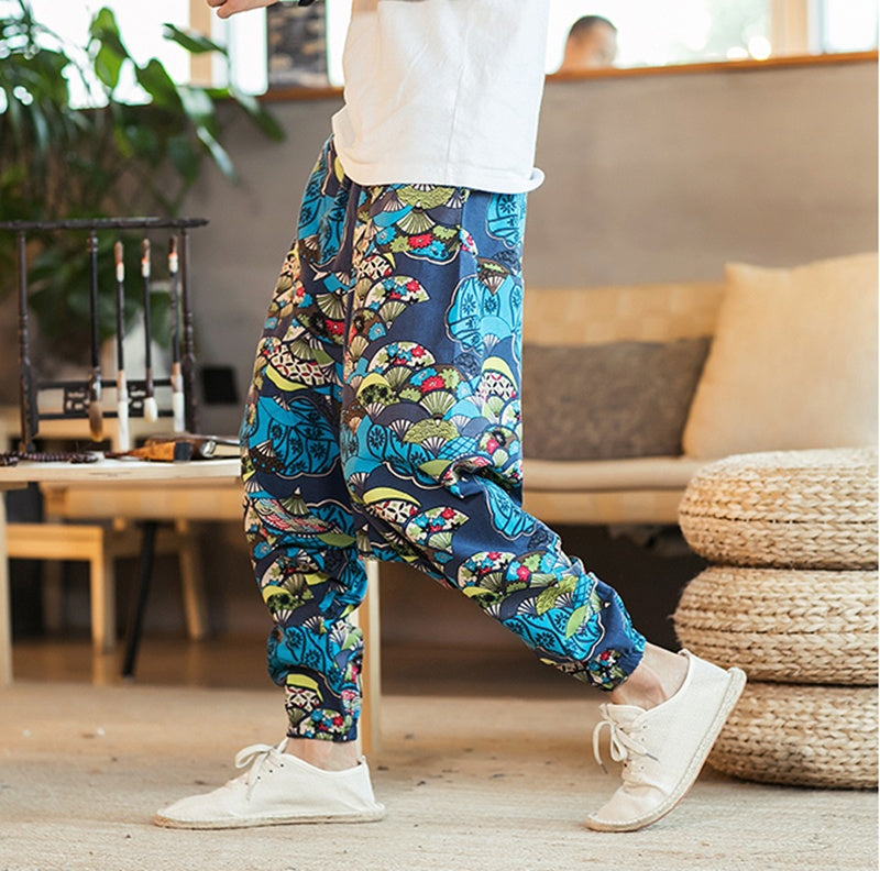 Chinese Style Printed Casual Pants Men Loose