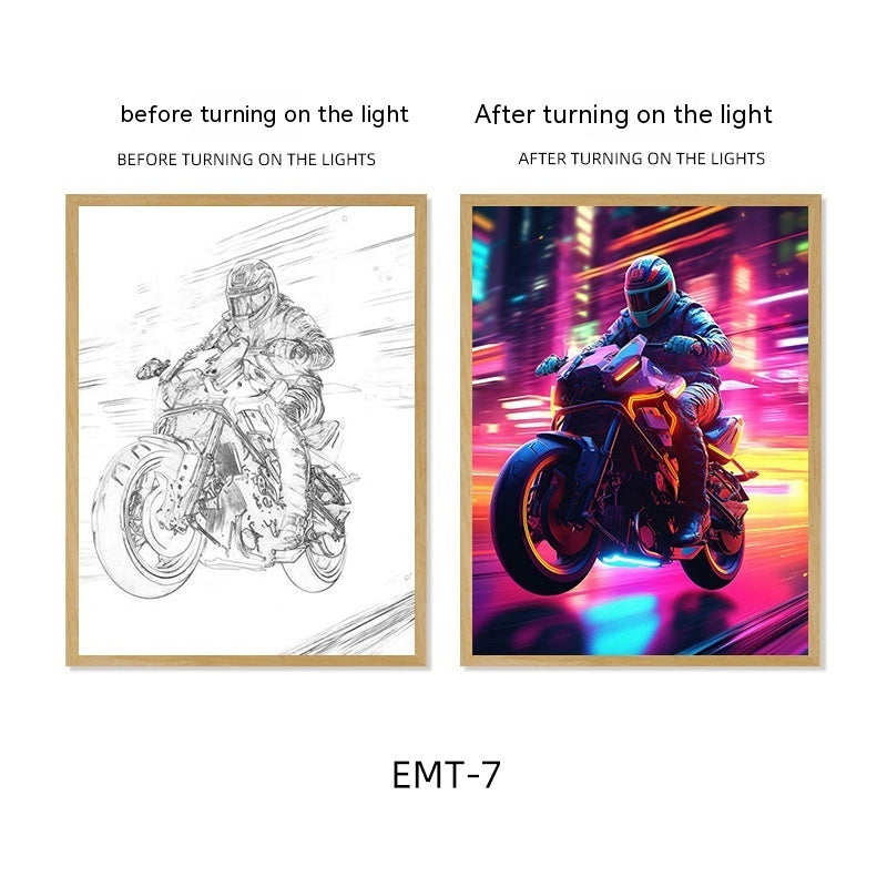 Motorcycle Motor Bike Luminous Paint Bedroom Bedside Hotel Decoration Painting