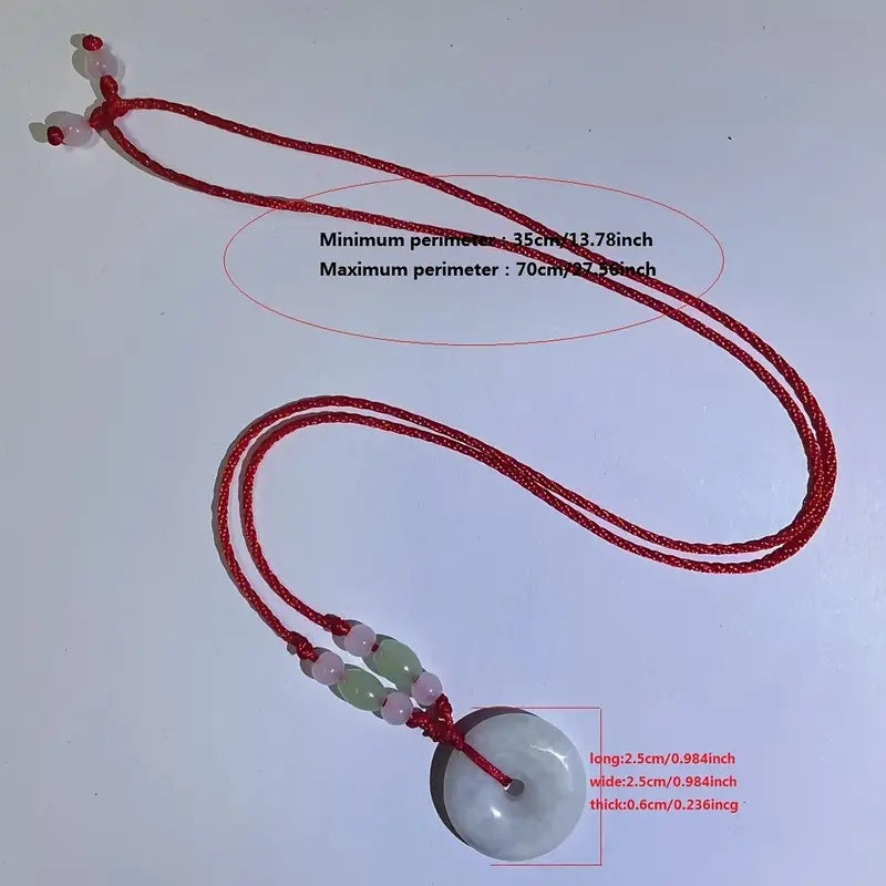 Peace Donut Healing Crystal Jadeite,Circle Coin Shaped Stone Pendant Adjustable Braided Cord Necklace For Inner Peace