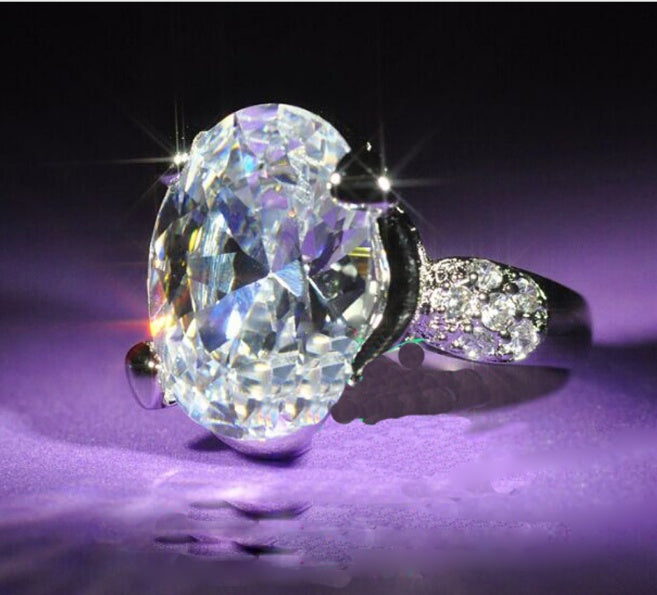 925 Silver Natural Gemstone White Sapphire Birthstone Bridal Wedding Ring