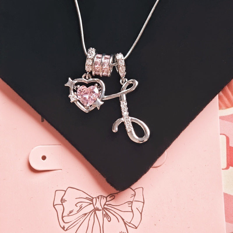 Wish Loving Heart Zircon English Letter Necklace