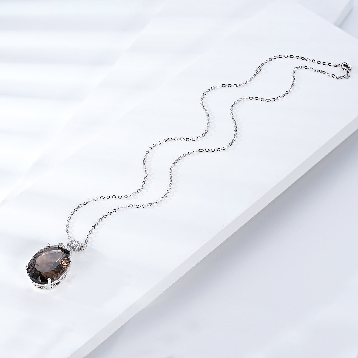 Luxury And High-Grade Natural Tea Crystal Pendant Fashionable Design S925 Silver Inlaid Egg Shaped Gem Necklace