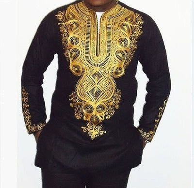 African Style Ethnic Print V-Neck Long-Sleeved T-Shirt