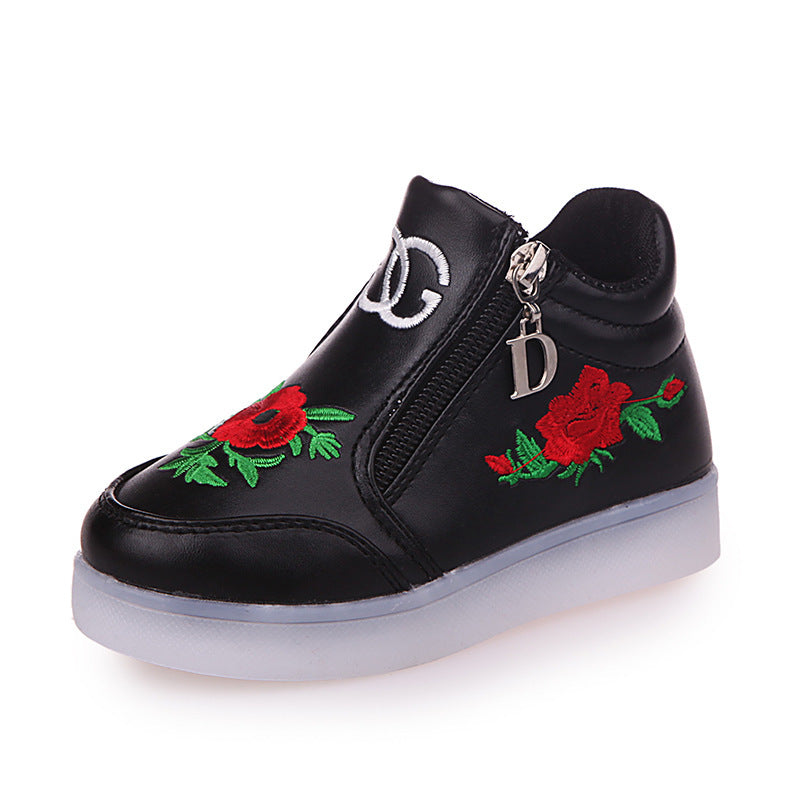 Autumn Style Korean Fashion Leisure Roses, Children's Shoes, LED Luminous Soft Bottom, Women's Shoes, Baby Shoes