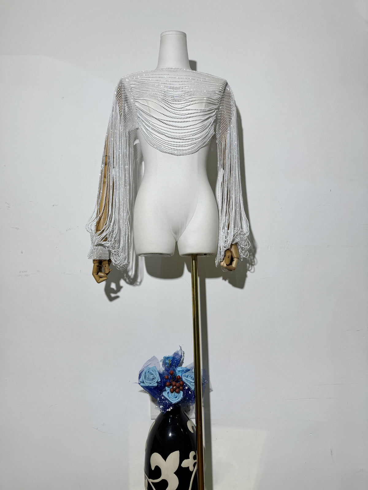 Diamond-Embellished Accessory Shawl Long-Sleeve Top