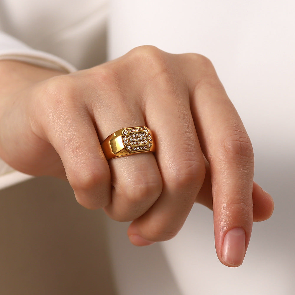 Gold Plated Cubic White Zircon Inlaid Ring For Women