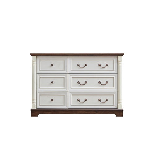 Farmhouse Style 6 Drawer Dresser Chest With Base Wooden Rustic Chest Of Drawers, Storage Dresser Organizer For Bedroom, Living Room, Beautiful Sturdy And Durable