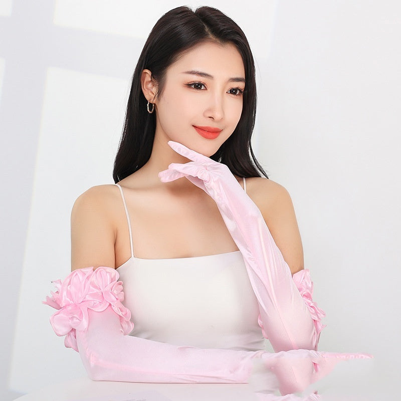 Satin Stretch Long Wedding Dress Etiquette Gloves Elegant