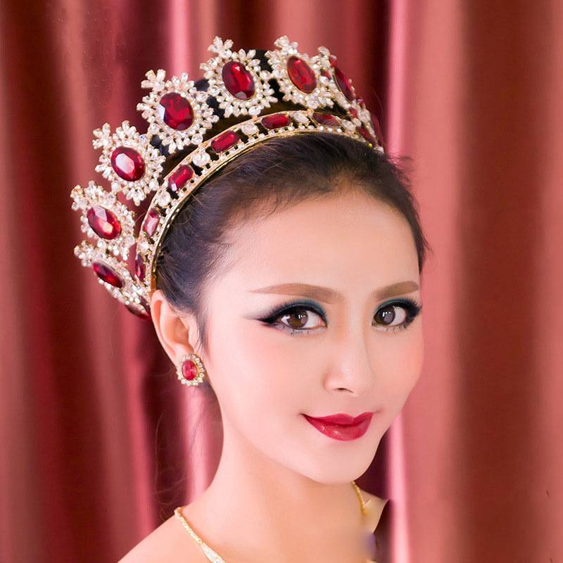 Bride European Princess Big Crown Round Baroque Full Crown Wedding Dress Accessories