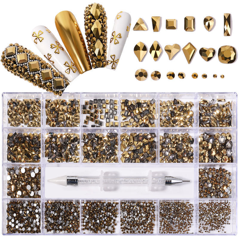 Boxed 21 Grid Nail Rhinestone Flat Glass Rhinestone