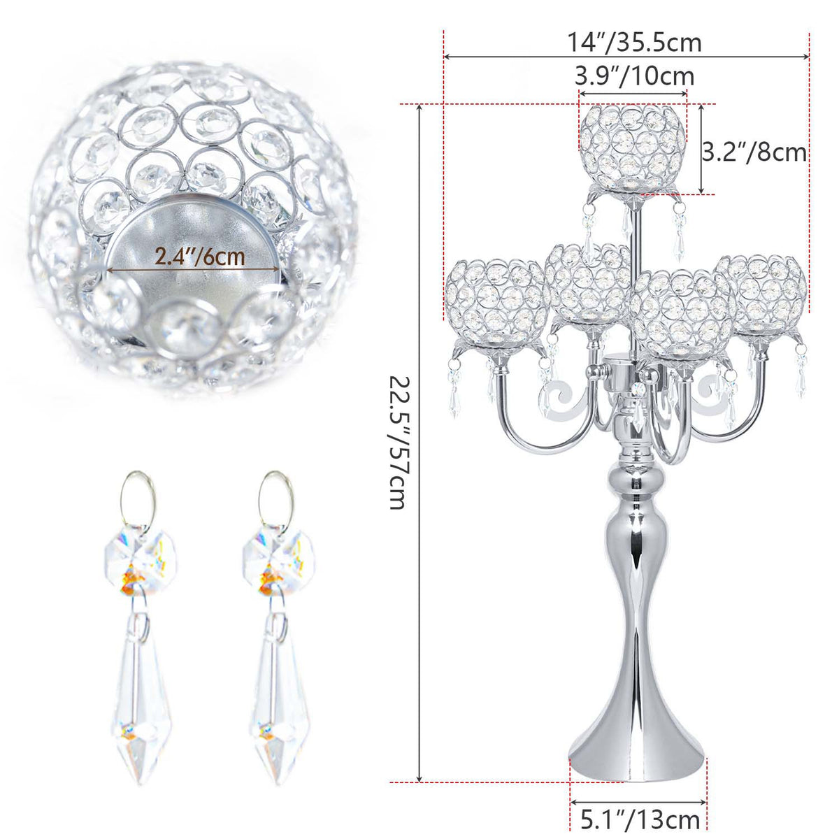 Luxury Wedding Metal Crystal Pendant Candlestick Table Decoration