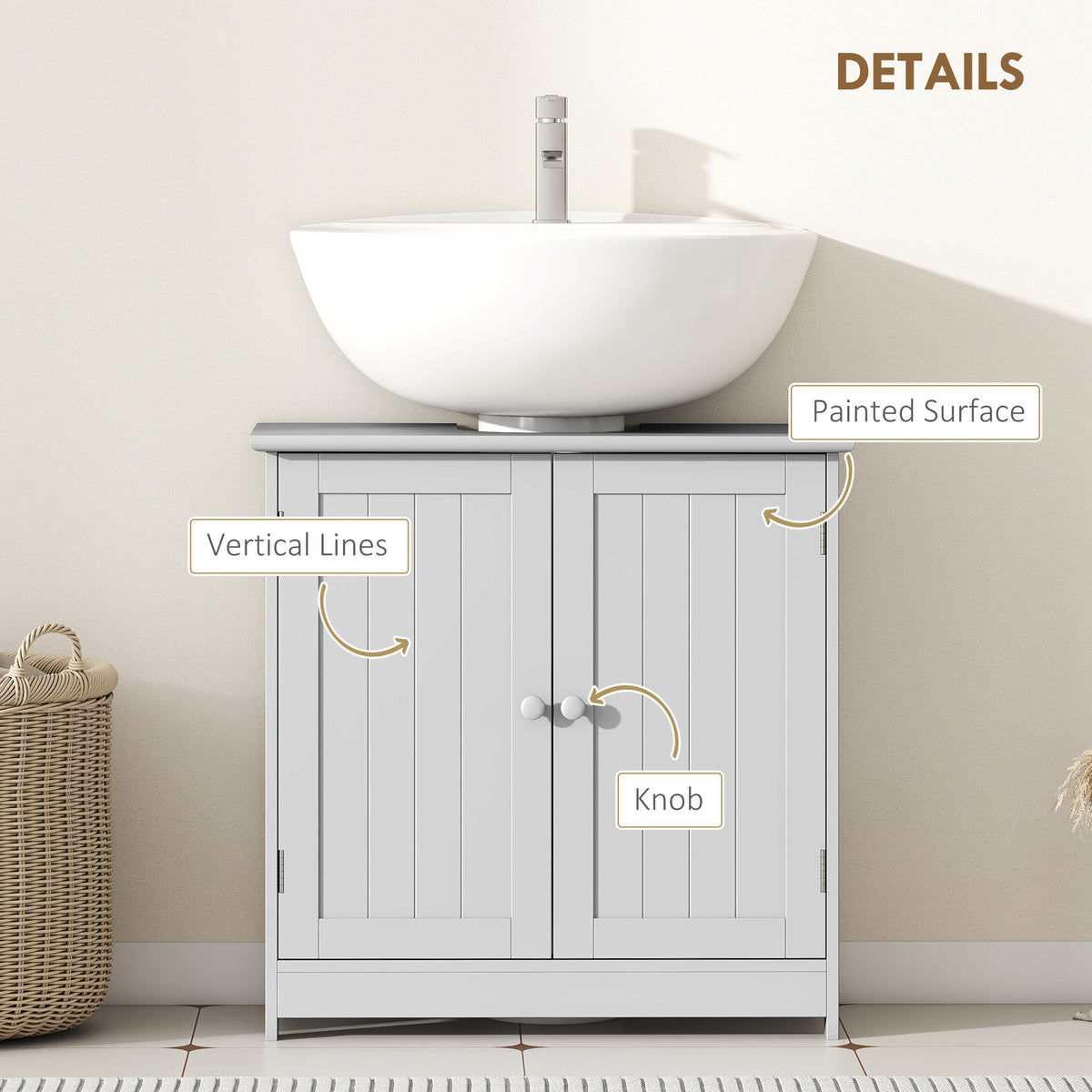 Bathroom Vanity Cabinet, Under Sink Bathroom Cabinet with 2 Doors and Adjustable Shelf, Light Gray