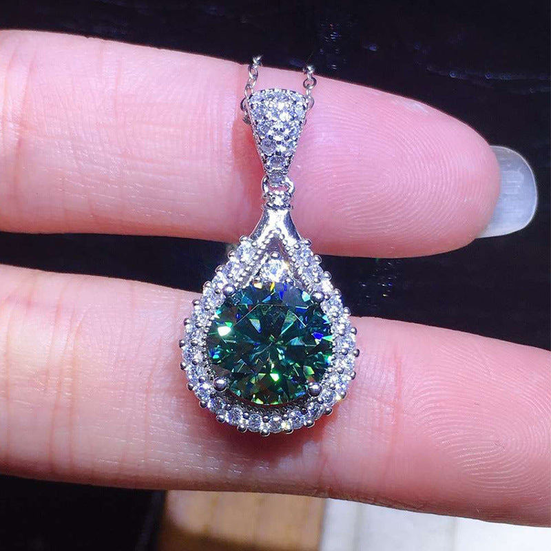 Emerald Green Zircon Teardrop Pendant Womens Necklace