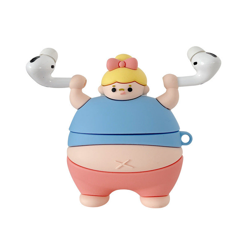 Compatible with Apple, 3D Cute Little Fat Man Lifting Weights Soft Silicon Case For AirPods Pro Earphone Cases Wireless Charging Cover