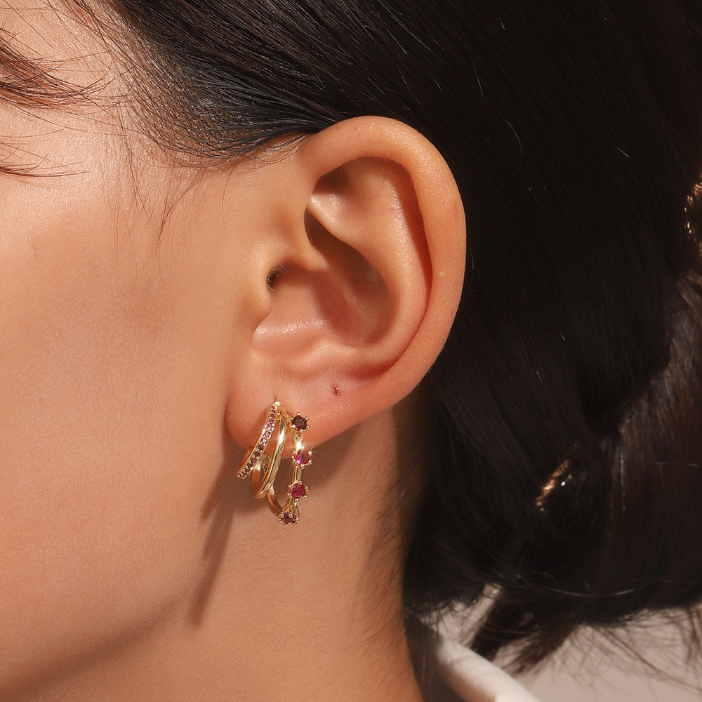 Fashion Three Rings Multilayer Diamond Earrings
