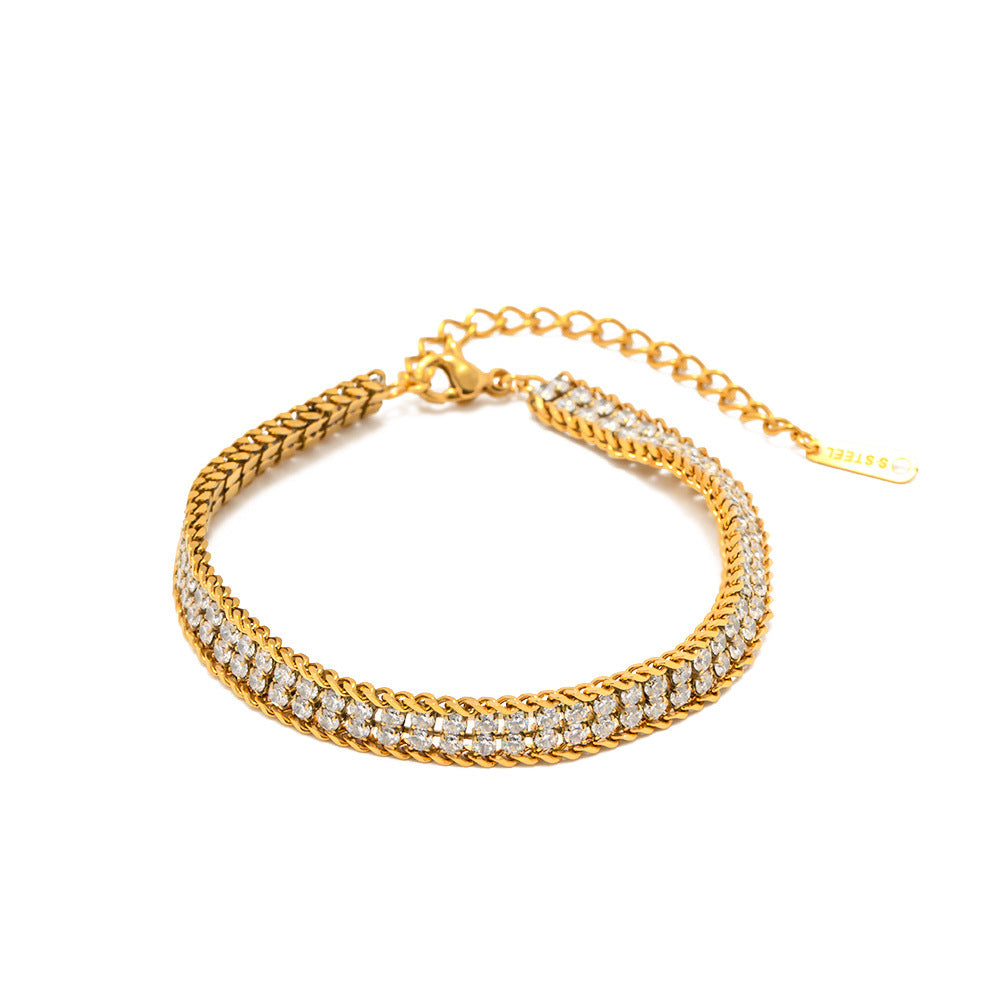 18K Gold Double-Layer White Zircon Bracelet