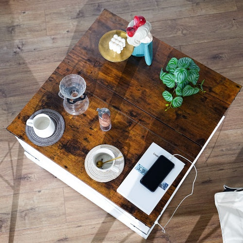 Coffee Table, Multi-functional Lifting Dining Table Coffee Table, Living Room Home Table, Modern Coffee Table 80CM, Vintage White