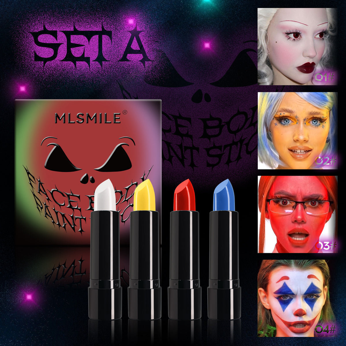 8-Color Halloween Lipstick Black And White Red Easy To Color Painted Suit