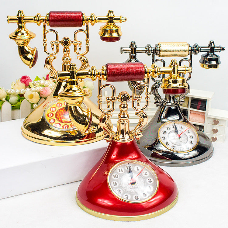 European-Style Vintage Dining Table Set Telephone Classical Electroplating Alarm Clock