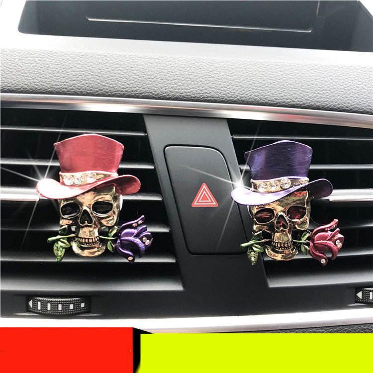 Halloween New Funny Retro Metal Skull Fashion Alloy Retro Roses Purses Anime Car Decoration Car Accessories