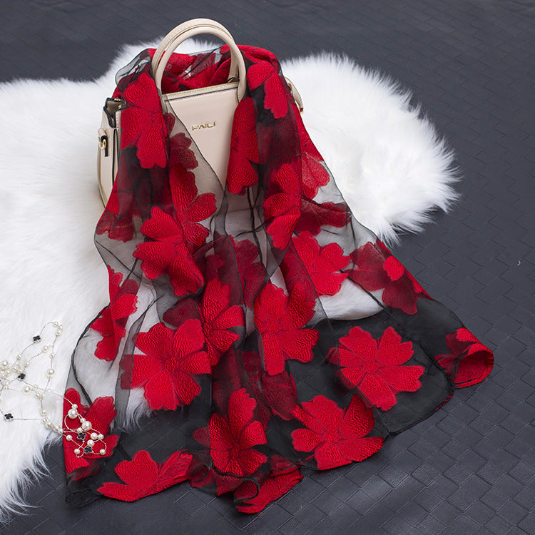 Cut Flowers Hollow Silk Scarf Simulation Silk Scarf