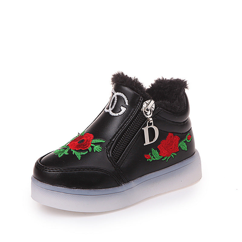 Autumn Style Korean Fashion Leisure Roses, Children's Shoes, LED Luminous Soft Bottom, Women's Shoes, Baby Shoes