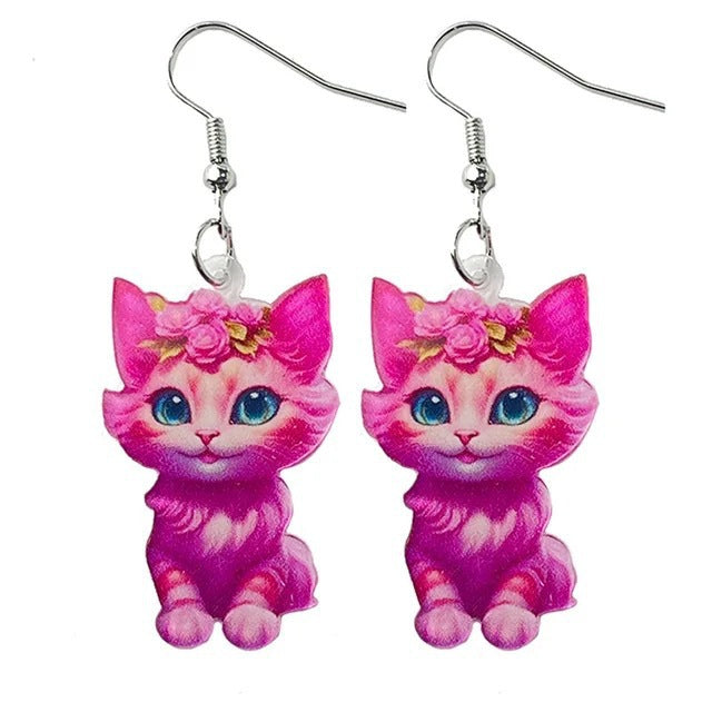 Funny Earrings Acrylic Cat Disco Laser Sphere Moon Alien Universe Fly