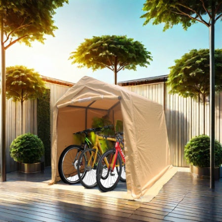 7x12ft Outdoor Portable Gazebo Storage Shelter Shed With 2 Roll Up Zipper Doors & Vents Carport For Motorcycle Waterproof And UV Resistant Anti-Snow Portable Garage Kit Tent, Sand