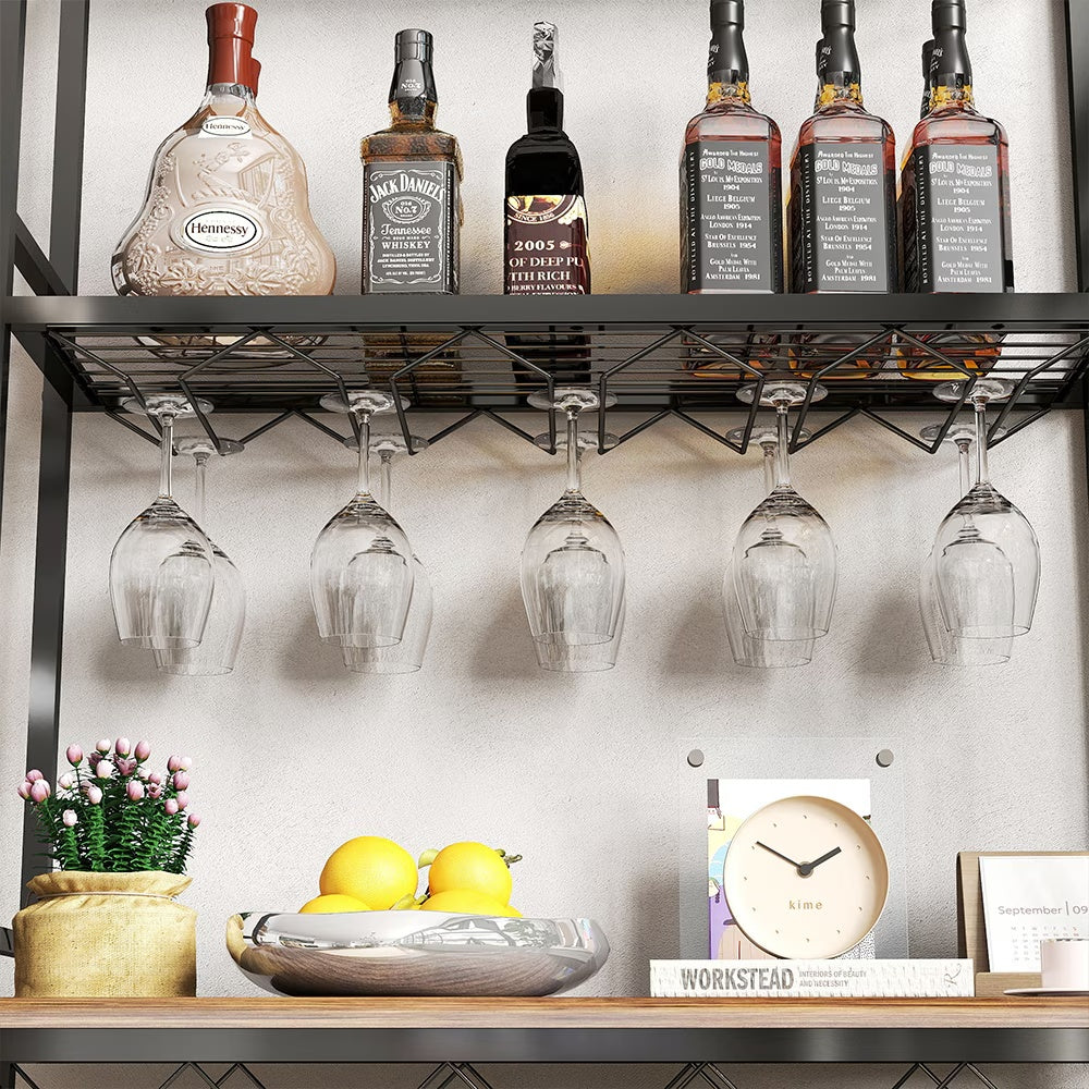 Freestanding Floor Wine Rack,Tall Wine Holder Stand With Wine Glass Holder,Storage Shelves