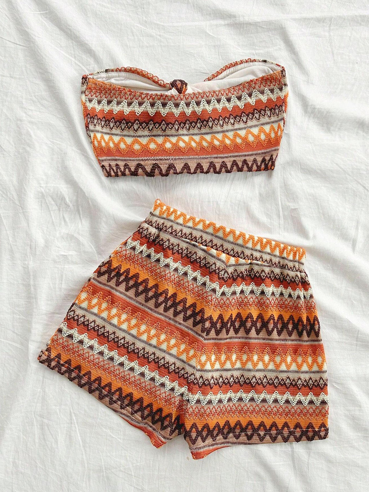 Women's Sexy 2pcs Set  Summer  Colorful Striped Elastic Suitable For Vacation And Daily Travel