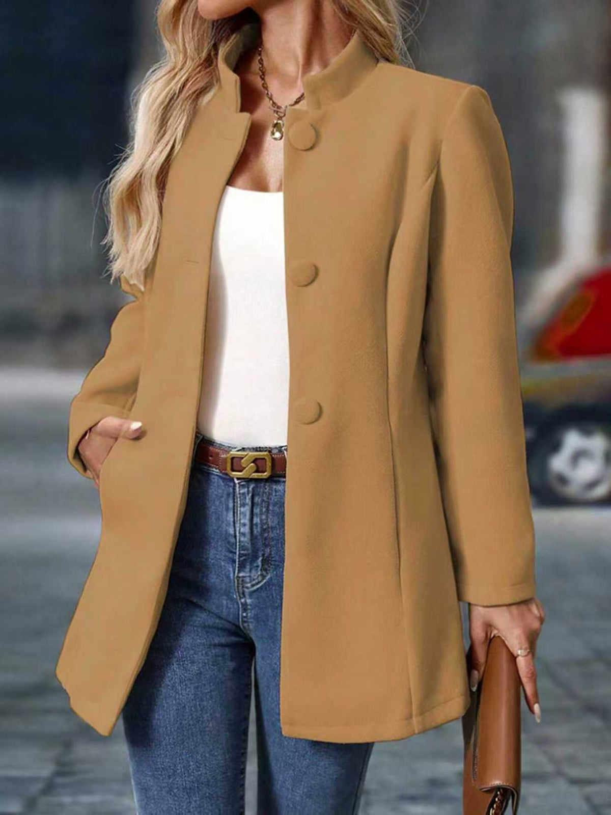 Pocket 3 Breasted Slim Coat Jacket