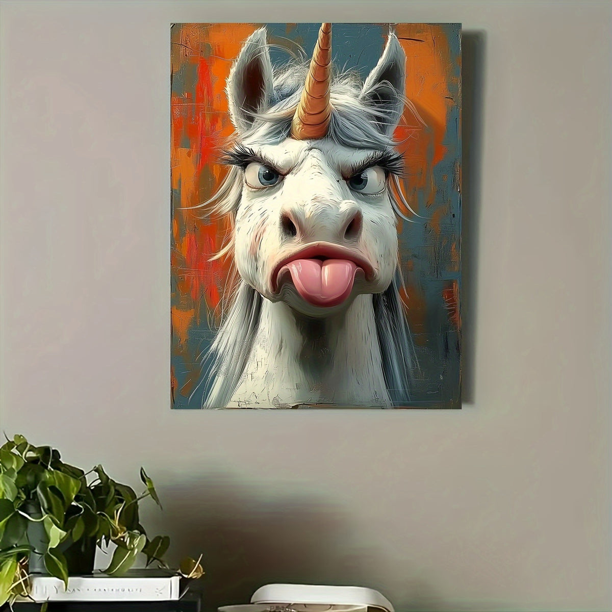 1 Piece Canvas Painting With Wooden Frame, Ready To Hang, Whimsical Unicorn Canvas Art Print - Framed Cartoon Wall Decor For Living Room, Bedroom, Home Office
