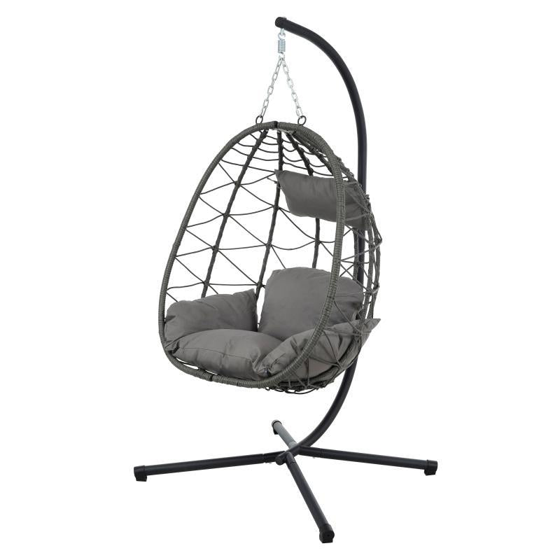 Indoor And Outdoor Swing Chair With Stand, Patio Wicker Hanging Egg Chair, Hanging Basket Chair Suitable For Bedroom, Living Room And Balcony