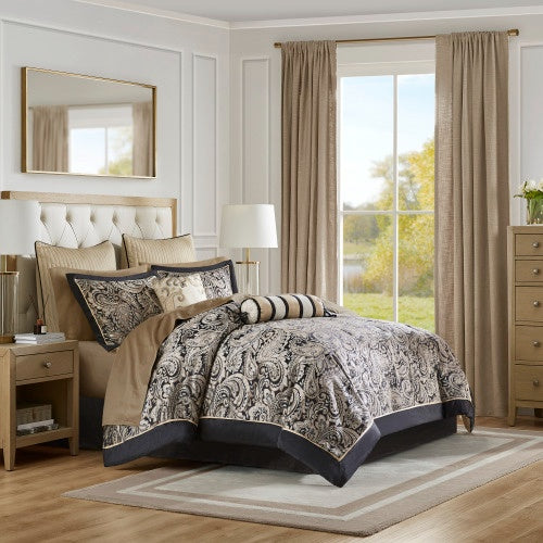 12 Piece Comforter Set With Cotton Bed Sheets Black Queen