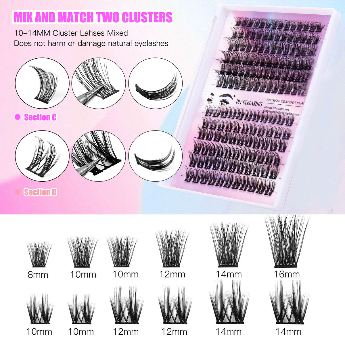 12 Rows Of 150 Segmented Lashes In Clusters