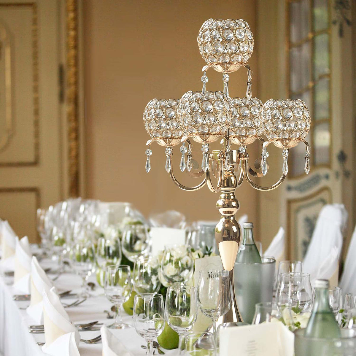 Luxury Wedding Metal Crystal Pendant Candlestick Table Decoration