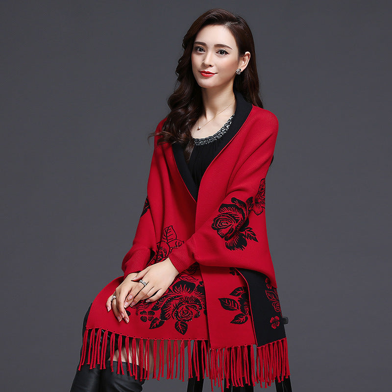 Mid-length Tassels Loose-Fitting Knitted Cardigan Thickened Sweater Cashmere Outerwear