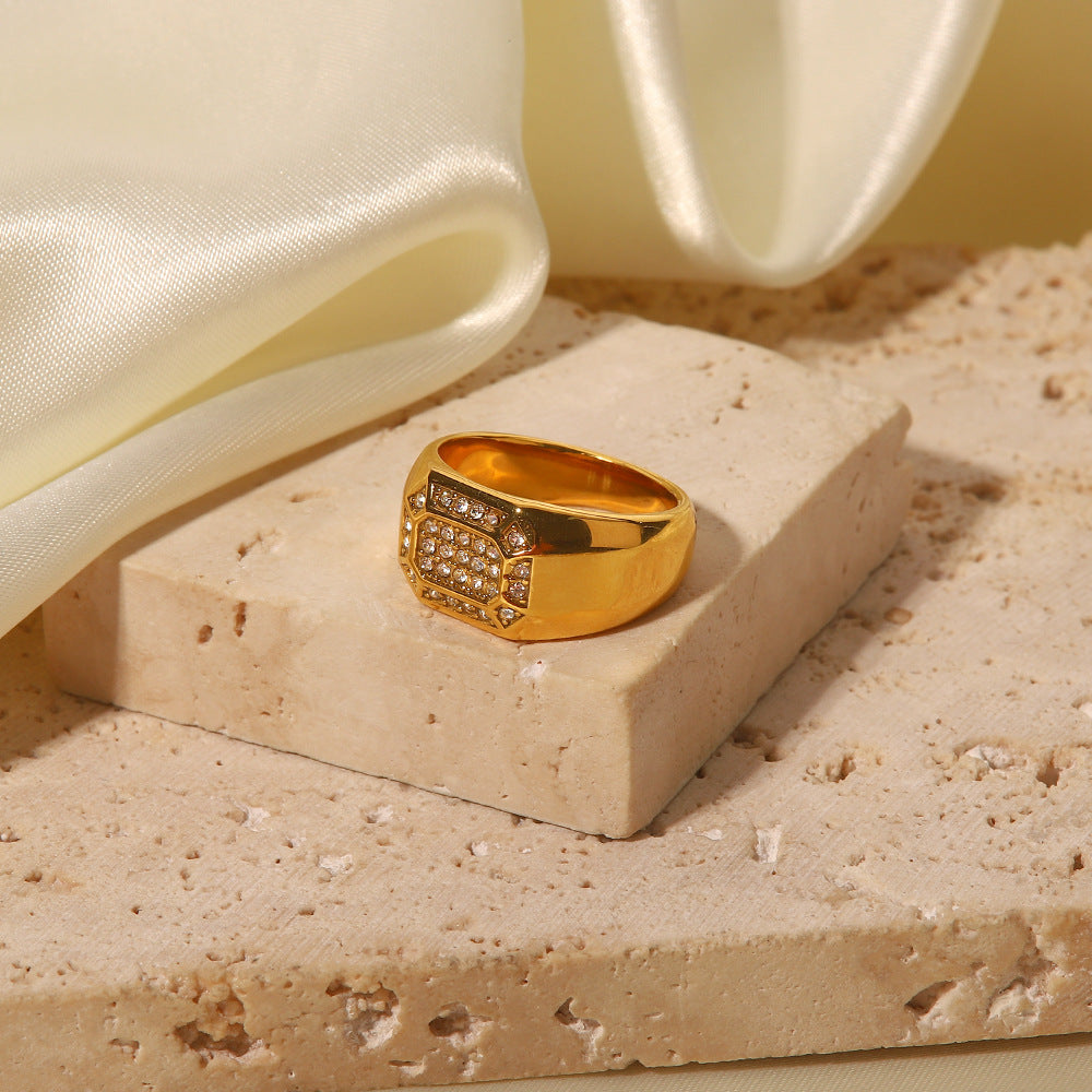 Gold Plated Cubic White Zircon Inlaid Ring For Women