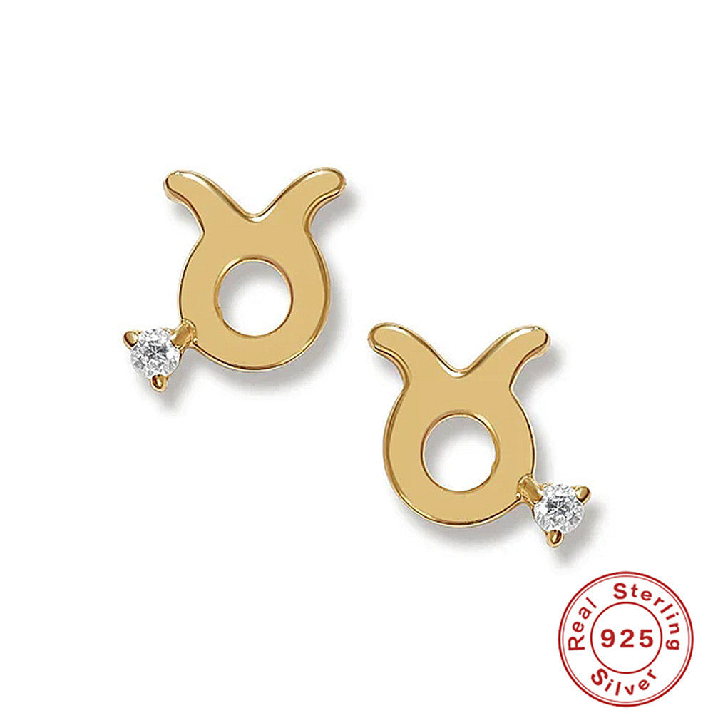 Fashion Ins Style Mini Glossy Twelve Constellation S925 Sterling Silver Personalized Diamond Constellation Stud Earrings