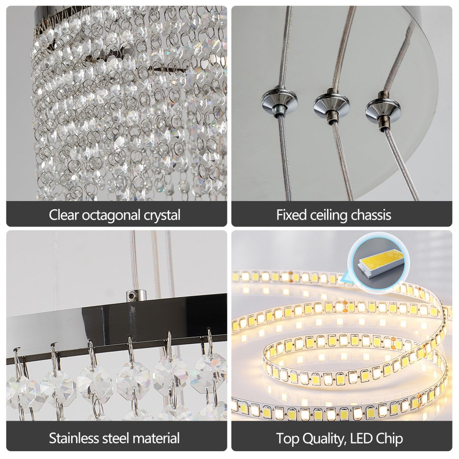 24-inch Crystal Chandelier LED Ceiling Lamp, Adjustable Color Temperature 3000K 4000K 6000K, Height Adjustable, Luxury Round Chandelier, Suitable For Living Room, Dining Room, Bedroom