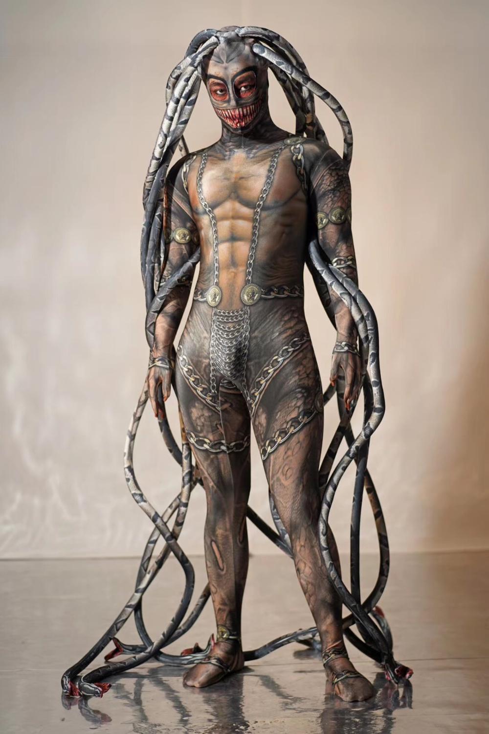 Medusa  Fake Transparent Meat Snake One-Piece Costume
