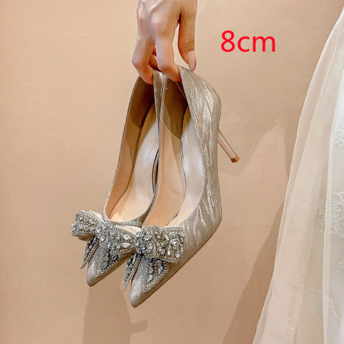 Women's Stiletto Rhinestone Bow High Heels